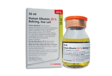 HUMAN ALBUMIN %20 BEHRING (DUSUK TUZ) 100 ml IV infüzyon için çözelti içeren flakon kutu görseli