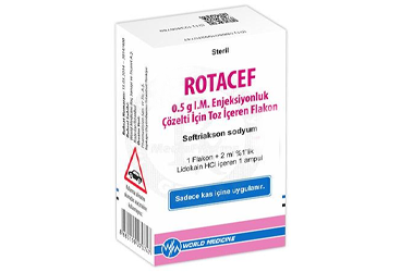 ROTACEF 0.5 G IM enjeksiyonluk çözelti hazırlamak için toz içeren flakon. 3 adet kutu görseli