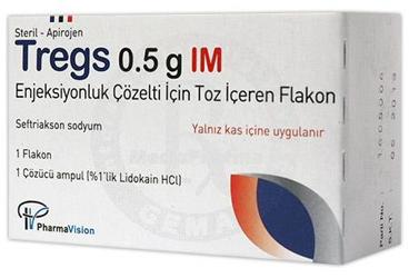 TREGS 0.5 G IM enjeksiyonluk çözelti için toz içeren flakon kutu görseli