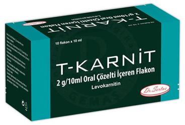 T-KARNIT 2 G/10 ml oral çözelti içeren flakon (10 flakon) kutu görseli