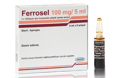 FERROSEL 100 mg/5 ml IV inf için konsantre çözelti içeren ampül kutu görseli