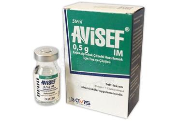 AVISEF 0.5 G IM enjeksiyonluk çözelti hazırlamak için toz ve çözücü (1 flakon+ 1 çözücü ampül) kutu görseli