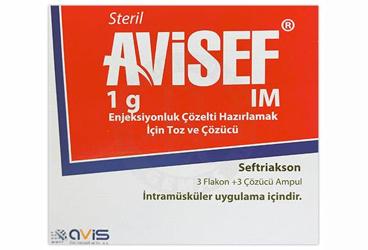 AVISEF 1 G IM enjeksiyonluk çözelti hazırlamak için toz ve çözücü kutu görseli
