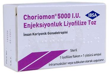 CHORIOMON 5000 IU IM/SC enjeksiyon için liyofilize toz içeren 1 flakon kutu görseli