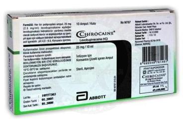 CHIROCAINE 25 mg/10 ml inf. için kons. çözelti içeren 10ml X 10 ampül kutu görseli