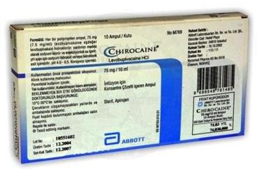CHIROCAINE 75 mg/10 ml inf. için kons. çözelti içeren 10ml X 10 ampül kutu görseli