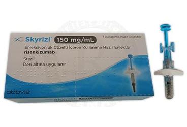 SKYRIZI 150 mg/ml enjeksiyonluk çözelti içeren kullanıma hazır enjektör kutu görseli