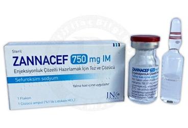 ZANNACEF 750 mg IM enjeksiyonluk çözelti hazırlamak için toz ve çözücü (1 flakon + 1 çözücü) kutu görseli