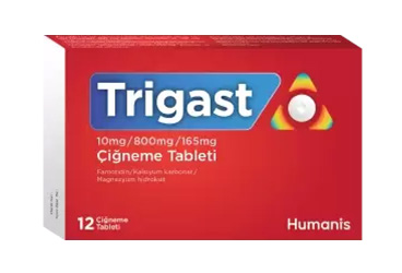 TRIGAST 10 mg/800 mg/165 mg çiğneme tableti (12 tablet) kutu görseli