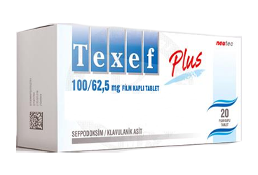 TEXEF PLUS 100/62.5 mg 20 film kaplı tablet kutu görseli