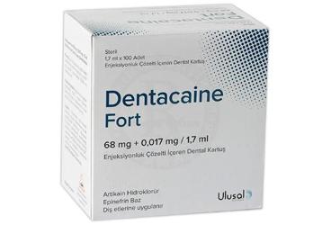 DENTACAINE FORT 68 mg + 0.017 mg/1.7 ml enjeksiyonluk çözelti içeren DENTAL kartuş (100 adet) kutu görseli
