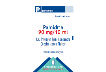 PAMIDRIA 90 mg/10 ml IV infüzyon için konsantre çözelti içeren 1 flakon kutu görseli