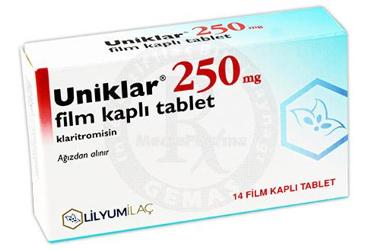 UNIKLAR 250 mg film kaplı tablet (14 tablet) kutu görseli