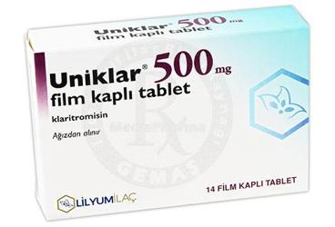 UNIKLAR 500 mg 14 tablet { Lilyum İlaç } kutu görseli
