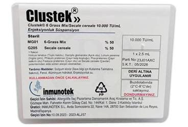 CLUSTEK 6 grASS MIX/SECALE CEREALE 10.000 TU/ml enjeksiyonluk süspansiyon (1 flakon) kutu görseli