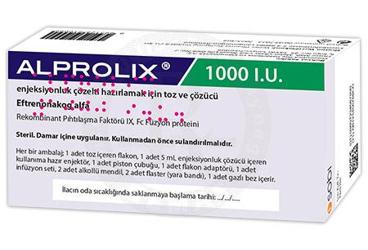 ALPROLIX 1000 IU enjeksiyonluk çözelti hazırlamak için toz ve çözücü kutu görseli