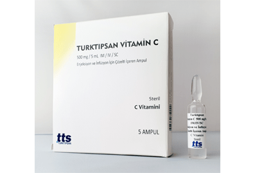 TURKTIPSAN VITAMIN C 500 mg/5 ml IM/IV/SC enjeksiyon ve infüzyon için çözelti içeren ampül (5 ampül) kutu görseli