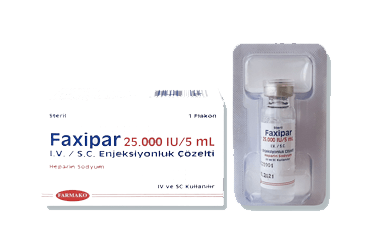 FAXIPAR 25000 IU/5 ml I.V. / S.C. enjeksiyonluk çözelti (1 flakon) kutu görseli