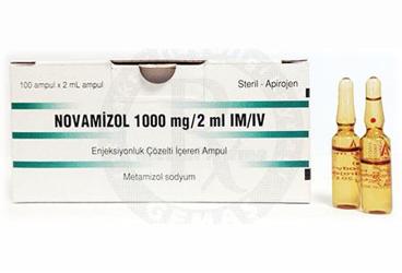 NOVAMIZOL 1000 mg/2 ml IM/IV enjeksiyon için çözelti içeren 100 ampül kutu görseli