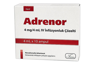 ADRENOR 4 mg/4 ml IV inf. için kon.çöz.içeren 10 ampül kutu görseli