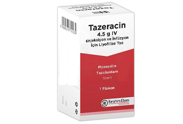 TAZERACIN 4.5 G IV enjeksiyon ve infüzyon için liyofilize toz içeren 1 flakon kutu görseli