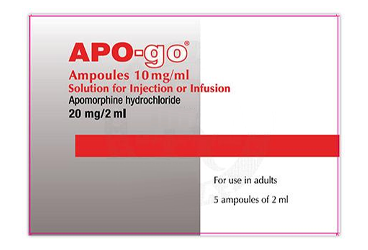 APO-GO 20mg/2 ml enjeksiyonluk veya infüzyonluk çözelti içeren ampül (5 ampül) kutu görseli