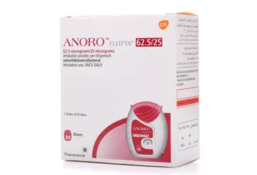 ANORO ELLIPTA 62.5/25 mcg kullanıma hazır inhilasyon tozu. 30 doz kutu görseli