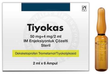 TIYOKAS 50 MG+4 mg/2 ml IM enjeksiyonluk çözelti (6 ampül) kutu görseli
