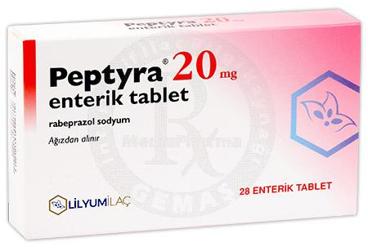 PEPTYRA 20 mg 28 enterik kaplı tablet kutu görseli