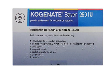 KOGENATE BAYER 250 IU IV enj. için liyofilize toz içeren flakon kutu görseli
