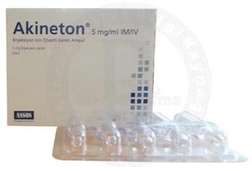 AKINETON 5 mg/ml enjeksiyon için solüsyon içeren 1 ml X 5 ampül {8699548750335} kutu görseli