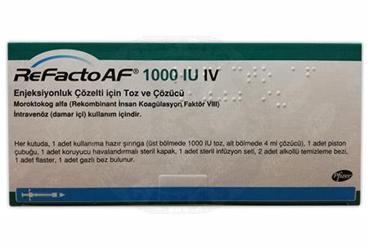 REFACTO AF 1000 IU IV enjeksiyonluk çözelti için toz ve çözücü 1 flakon kutu görseli