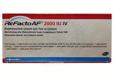 REFACTO AF 2000 IU IV enjeksiyonluk çözelti için toz ve çözücü 1 flakon kutu görseli