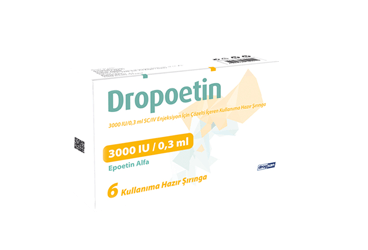 DROPOETIN 3000 IU/0.3 ml SC/IV enjeksiyon için çözelti içeren kullanıma hazır 6 şırınga kutu görseli