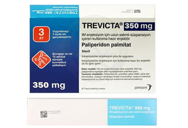 TREVICTA 350 mg I.M. enjeksiyon için uzun salımlı süspansiyon içeren kullanıma hazır enjektör kutu görseli