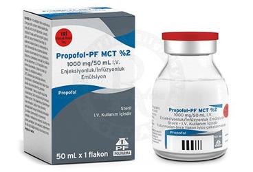PROPOFOL-PF MCT %2 1000 mg/50 ml I.V.enjeksiyonluk/infüzyonluk emülsiyon (1 flakon) kutu görseli