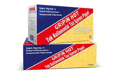 GRIPIN HOT tek kullanımlık toz içeren 6 poşet kutu görseli