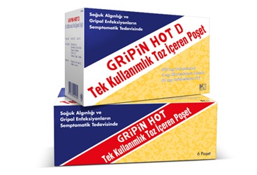 GRIPIN HOT D tek kullanımlık toz içeren 12 poşet kutu görseli
