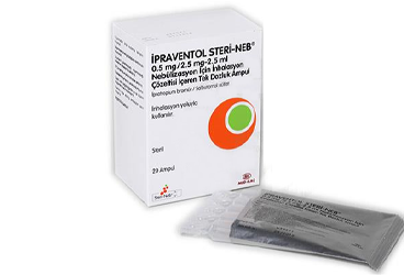 IPRAVENTOL STERI-NEB 0.5 mg/2.5 mg 2.5 ml nebulizasyon için inhilasyon çözeltisi içeren tek dozluk 20 ampül kutu görseli