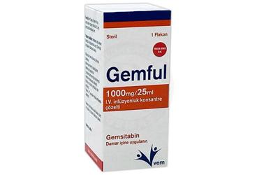 GEMFUL 1000 mg/25 ml IV infüzyon için konsantre çözelti içeren flakon { Teva } kutu görseli