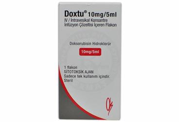 DOXTU 10 mg/5 ml IV/intravesikal konsantre infüzyon çözeltisi içeren flakon kutu görseli