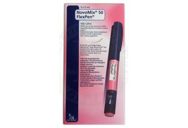 NOVOMIX 50 FLEXPEN 100 IU / ml 3 ml kull. hazır dolu enj. kalemI içinde süspansiyon.5 FLEXPEN kutu görseli