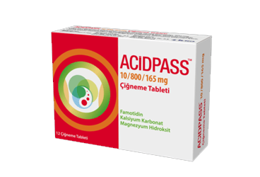 ACIDPASS 10 mg/800 mg/165 mg 12 çiğneme tableti kutu görseli