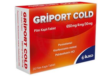 GRIPORT COLD 650 mg / 4 mg / 30 mg film kaplı tablet (20 tablet) kutu görseli