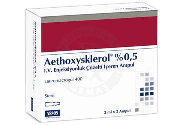 AETHOXYSKLEROL % 0.5 I.V enjeksiyonluk çözelti içeren ampül ( 2 ml X 3 ampül ) kutu görseli