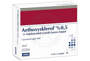 AETHOXYSKLEROL % 0.5 I.V enjeksiyonluk çözelti içeren ampül ( 2 ml X 6 ampül ) kutu görseli