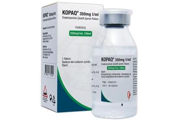 KOPAQ 350 mg/ml 100 ml enjeksiyonluk çözelti içeren flakon kutu görseli