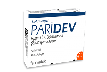 PARIDEV 5 mcg/ml IV enjeksiyonluk çözelti içeren ampül 1 ml 5 ampül kutu görseli