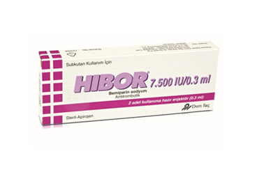 HIBOR 7500 IU/0.3 ml kullanıma hazır 2 enjektör kutu görseli