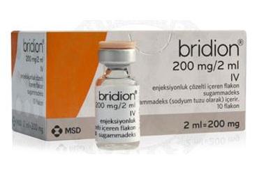 BRIDION 200 mg/2 ml IV enjeksiyonluk çözelti içeren 10 flakon {Schering-plough} kutu görseli